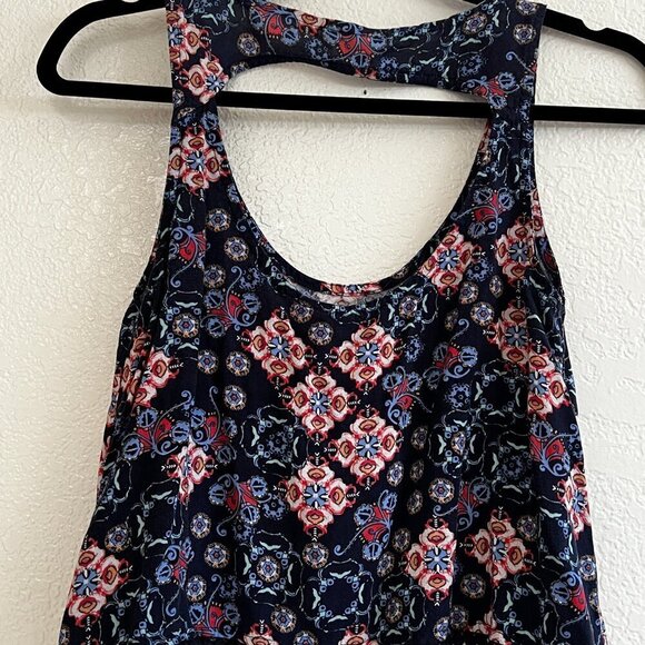 Vintage Mudd Open Back Crop Top Lace Hem Navy Boho Print 90s Y2K Size XS - Picture 2 of 8